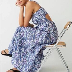 NEW J. Crew Smocked linen-blend bandeau beach dress in purple paisley, M‎